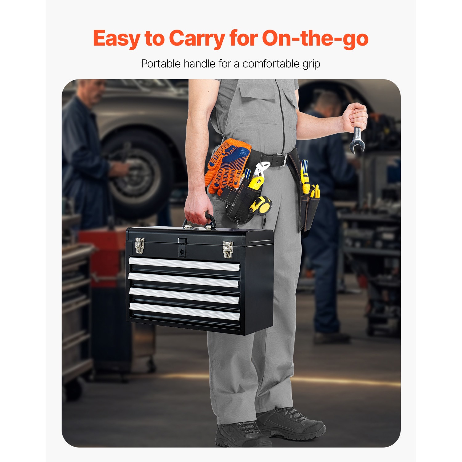 Tool Box 20.5-inch Portable Metal Tool Box With 4 Drawers Tool Organizer Black_voghion.com